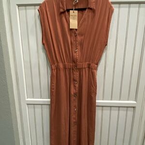 Thread & Supply Terracotta Button-Front Midi Dress